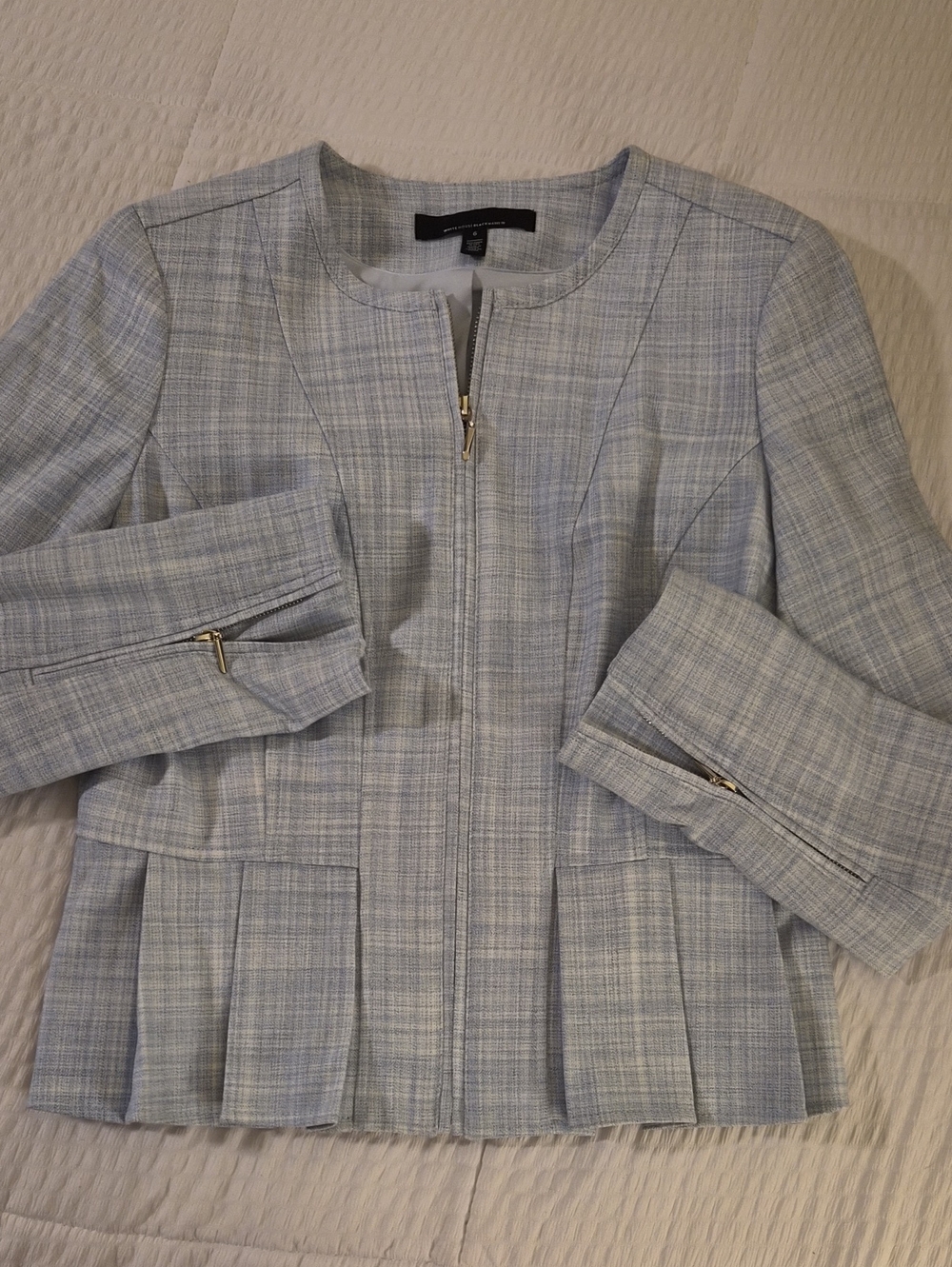 White House Black Market Light Blue Plaid Zip Jacket